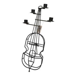 Metal Guitar Candle Holder‎ 20 in Black for Tapers Home Decor Music Celebration